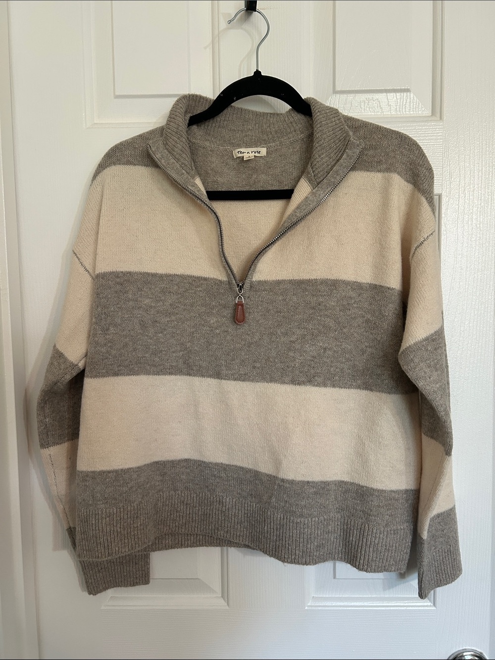 tea n rose Light Taupe Ribbed Neck Knit Sweater